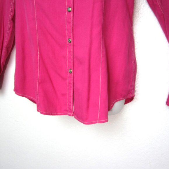 Ryan Michael Pink Women Size M Long Sleeve Snap Button Silk Shirt Top Western - Picture 3 of 14